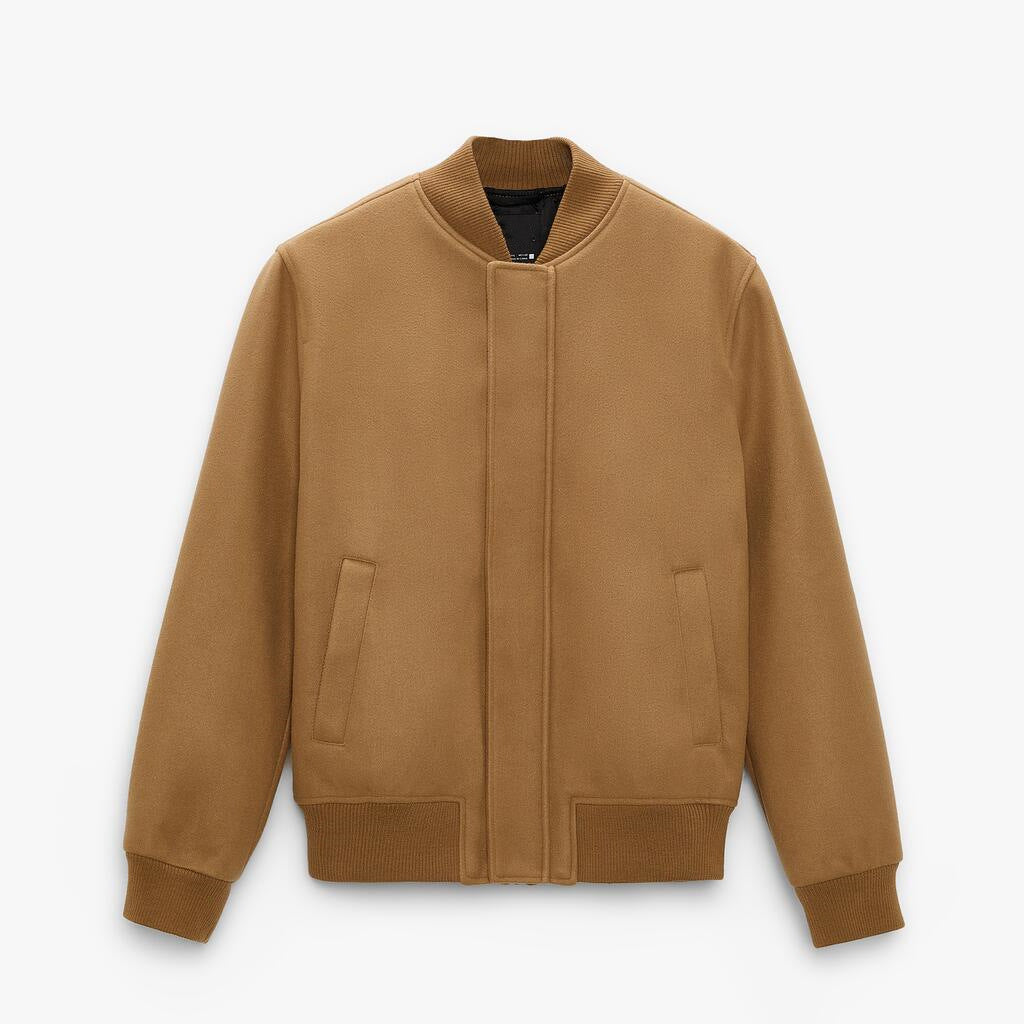 Men's bomber jacket made of wool blend in boxy cut with concealed snap button placket and ribbed cuffs Chichicherry