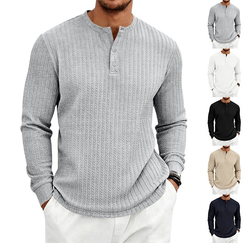Men's finely structured henley long-sleeve shirt with cable pattern and button placket Chichicherry