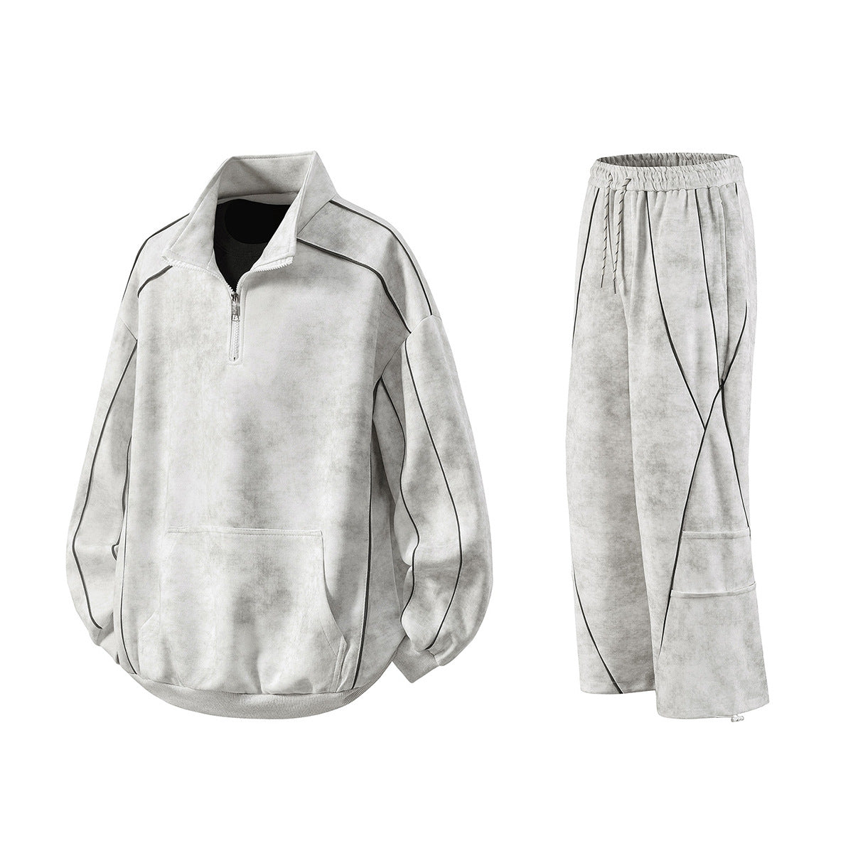 Men's Oversize Half-Zip Sweatshirt with Kangaroo Pocket, Contrast Piping and Balloon Sleeves Chichicherry