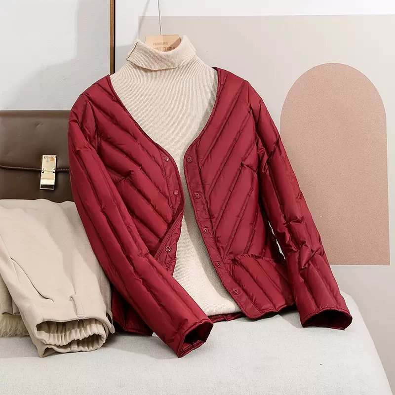 Women's Ultra-light Quilted Cardigan Jacket with V-neck and Snap Button Closure Chichicherry