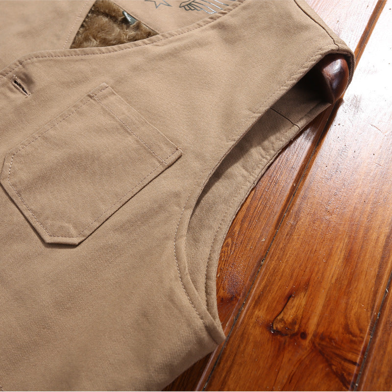 Men's padded canvas teddy vest with Sherpa lining and multiple pockets Chichicherry