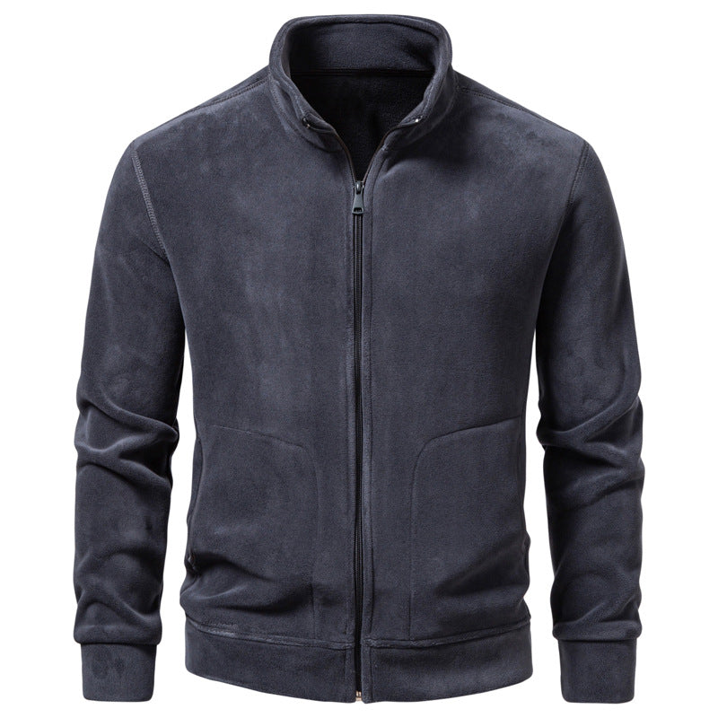 Men's Slim-Fit Fleece Jacket with Stand-Up Collar, Full-Length Zipper and Pockets Chichicherry
