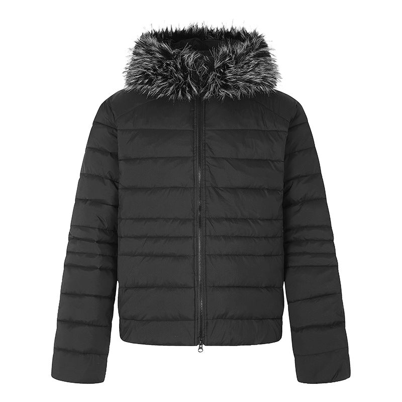 Women's quilted jacket with detachable faux fur hood, padded thermal filling and two-way zipper Chichicherry