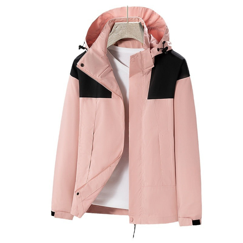 Men's lightweight water-repellent hooded transitional jacket with contrast shoulder panels and drawstring hem Chichicherry