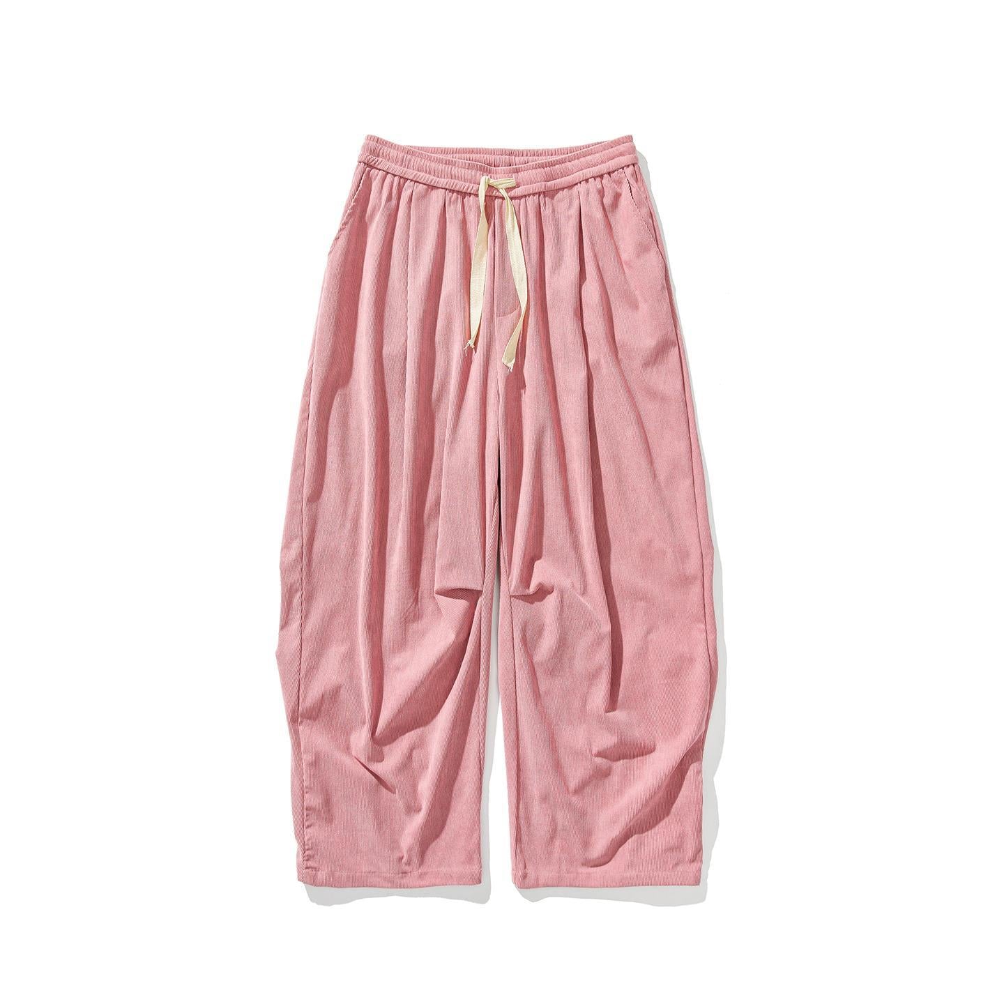 Men's wide-cut corduroy pants with pleats, drawstring, and casual baggy silhouette Chichicherry