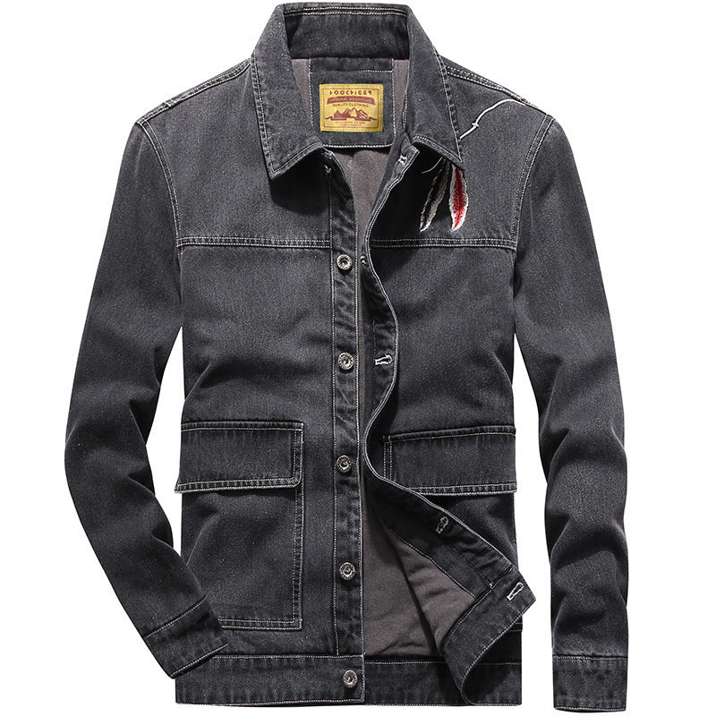 Men's denim jacket with patch pockets and worn effects Chichicherry