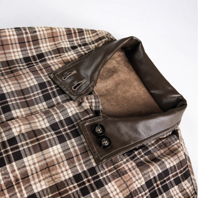 Men's short-cut field blouson in vintage workwear style with faux leather stand-up collar and checked inner lining Chichicherry