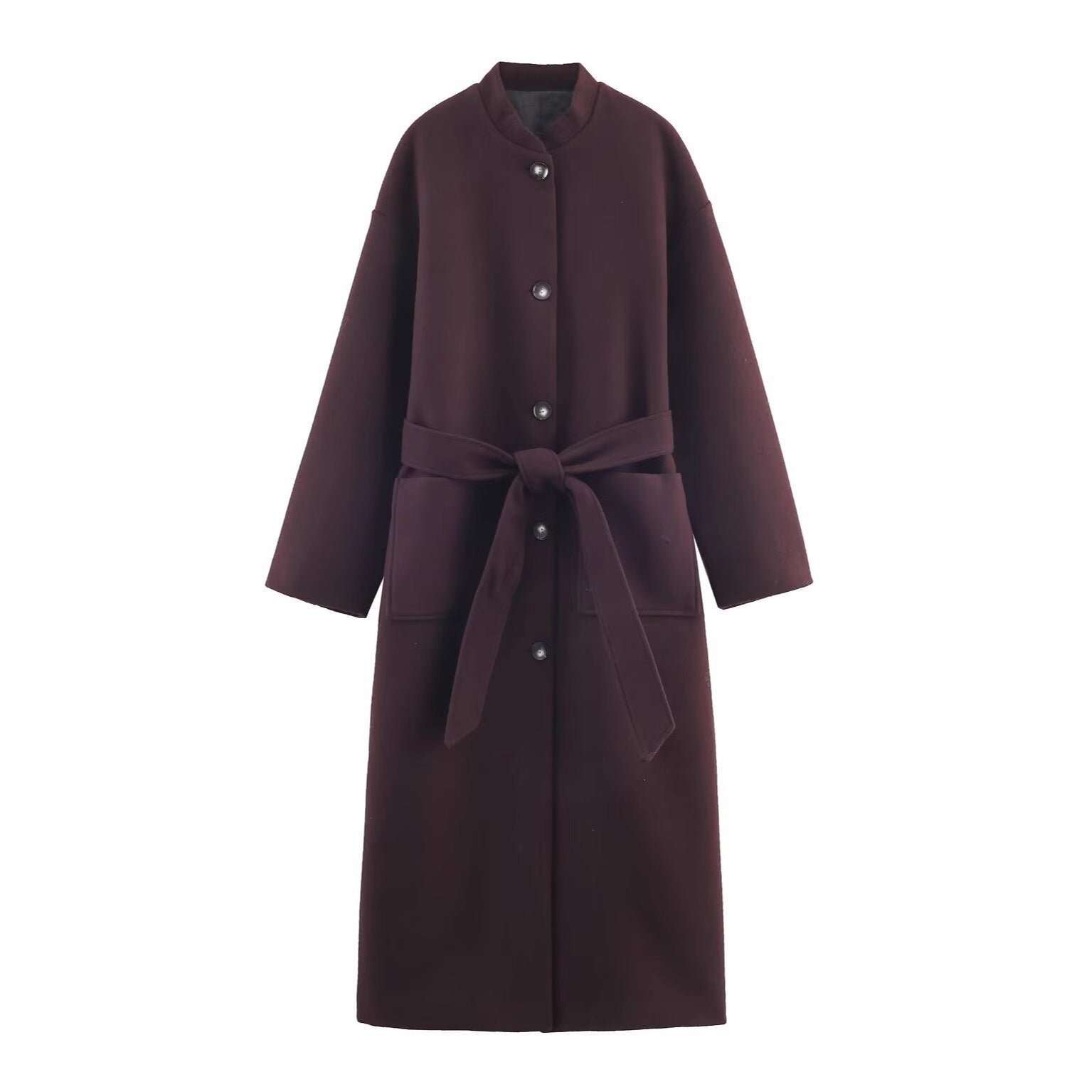 Women’s longer minimalist wool blend kimono coat with tie belt Chichicherry