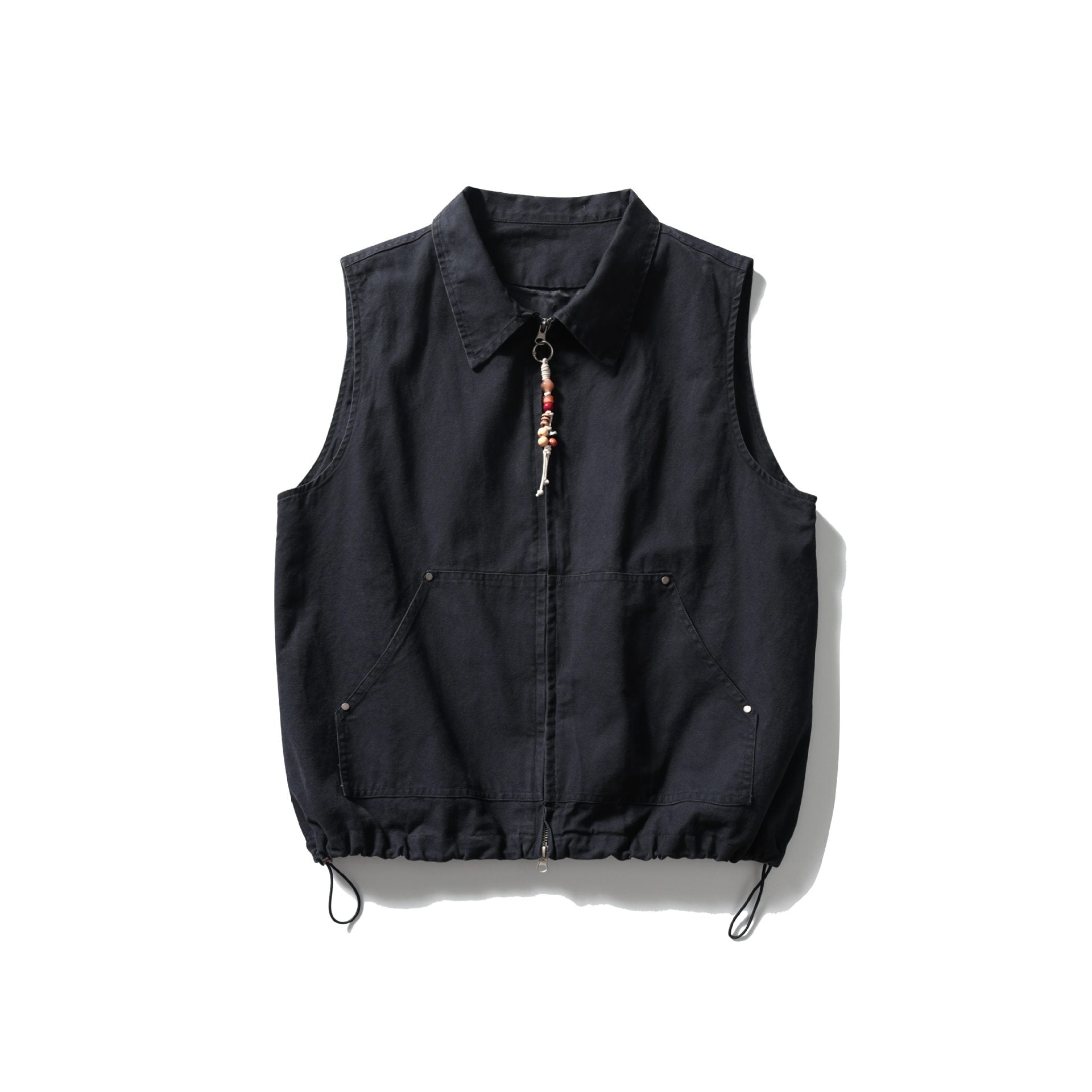 Women's Sleeveless Utility Vest with Shirt Collar, Drawstring Hem, and Kangaroo Pockets Chichicherry