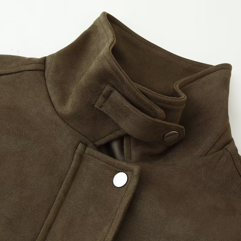 Women's short jacket in utility style made of suede look with stand-up collar and cargo flap pockets Chichicherry