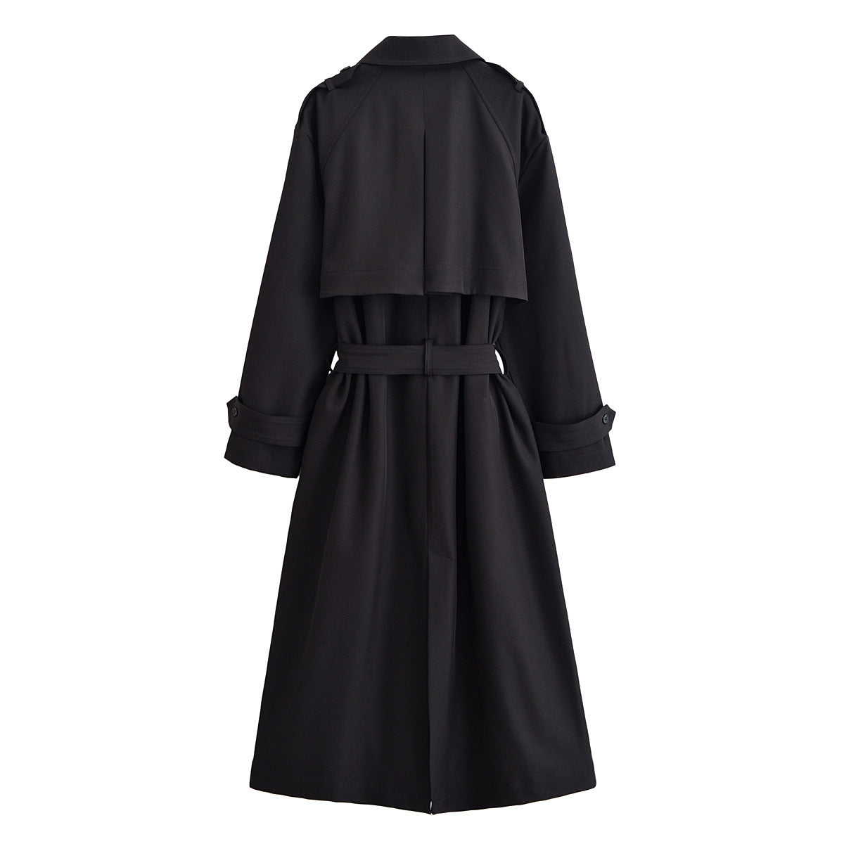 Ladies longer waist-adjustable trench coat with tie belt and epaulettes Chichicherry