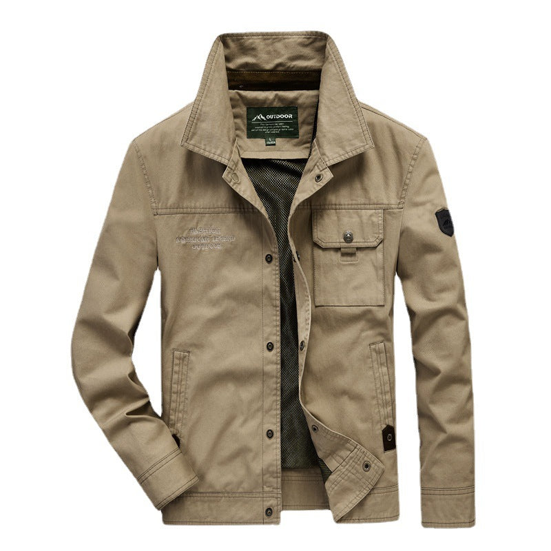 Men's Urban Canvas Utility Blouson with Stand-up Collar, Mesh Lining and Chest Flap Pocket Chichicherry