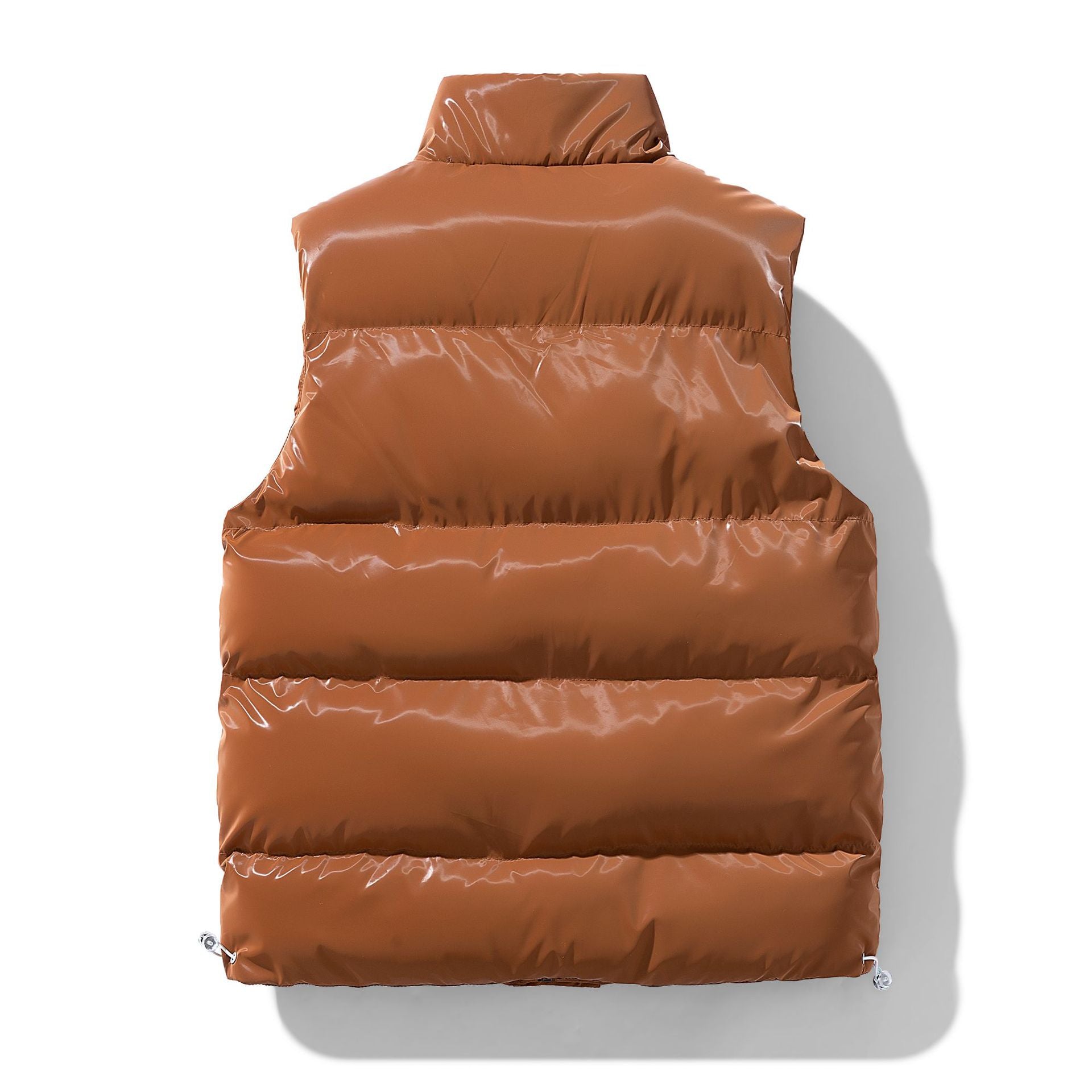 Women's Glossy Quilted Vest with High Stand-Up Collar and Drawstring Hem Chichicherry