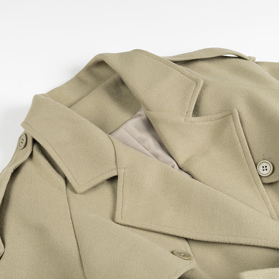 Women Longer tailored trench coat with tie belt, shoulder epaulettes and double-breasted button placket Chichicherry
