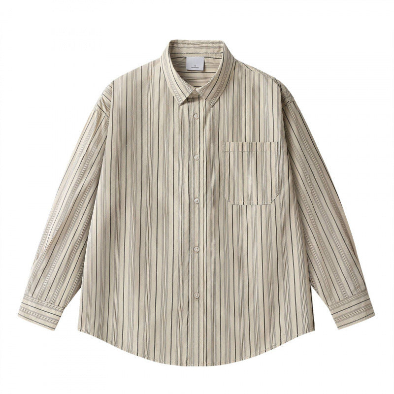 Unisex Oversize-Longsleeve Shirt in boxy cut with fine vertical structure and chest pocket Chichicherry