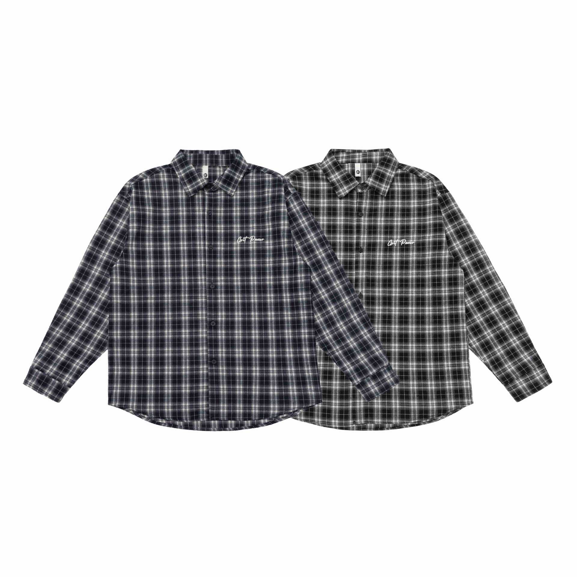 Unisex Boxy Flannel Shirt Jacket with Rounded Hem and Embroidered Chichicherry Chest Logo