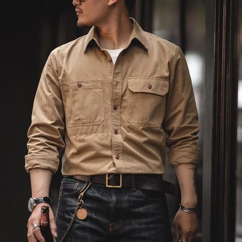 Herren Baumwoll‑Twill‑Worker‑Hemd mit Pattentaschen und kastiger Passform Chichicherry