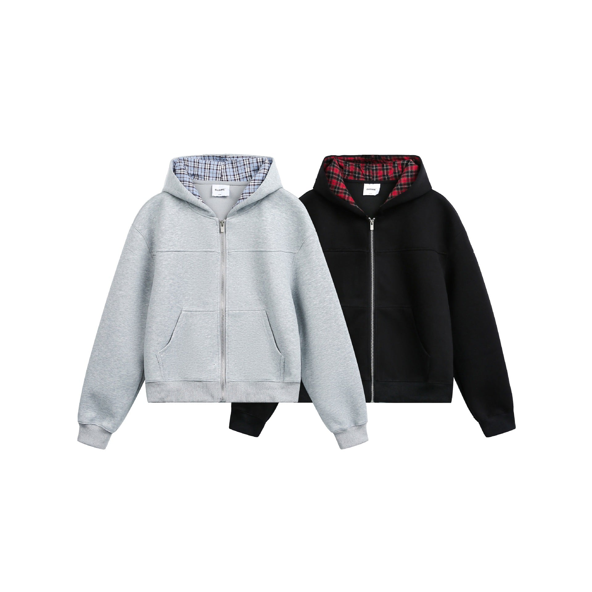 Women's hooded zip jacket in boxy cut with checkered lined hood Chichicherry