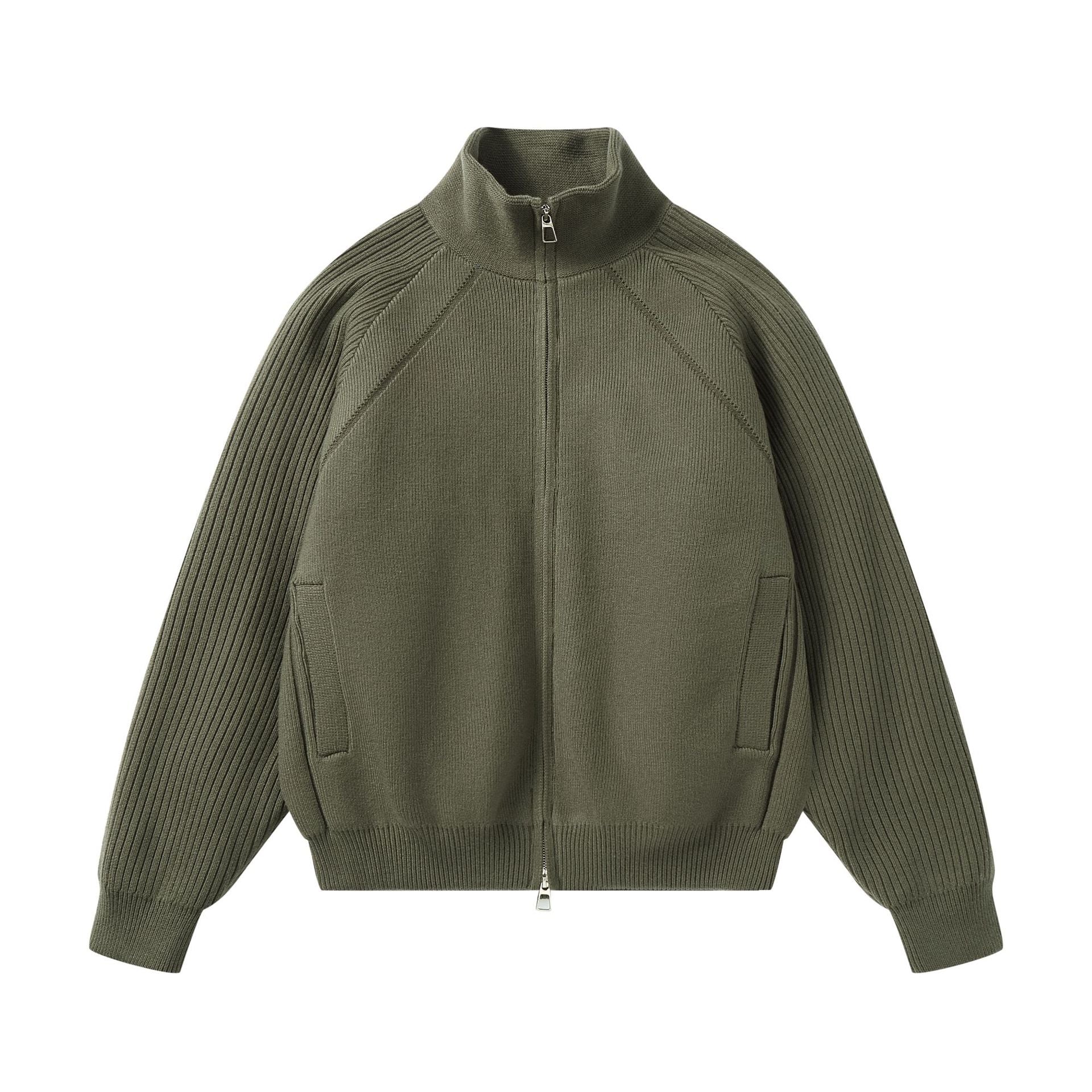 Unisex Knit Zip Jacket with Stand-Up Collar and Ribbed Sleeves Chichicherry