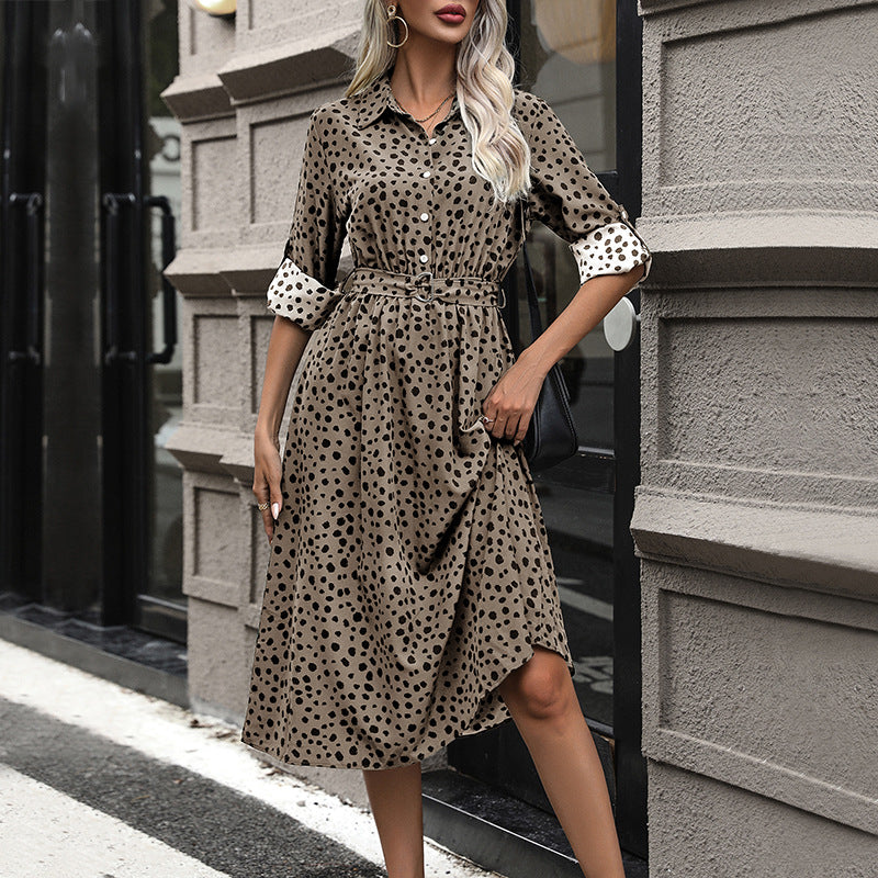 Women’s midi dress with shirt blouse design, tailored belt & playful polka dot pattern Chichicherry