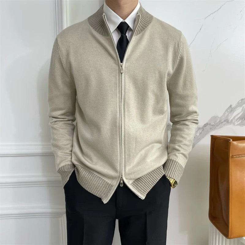 Herren Reißverschluss-Feinstrick-Cardigan mit Stehkragen und geripptem Saum Chichicherry