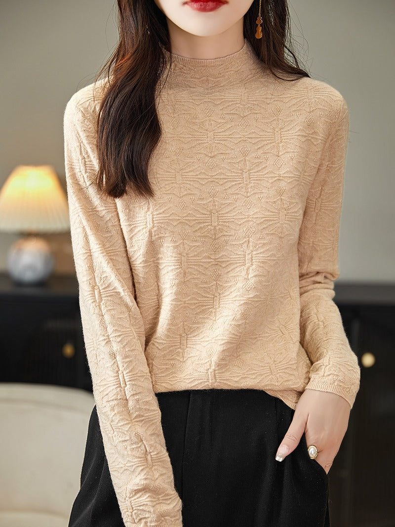 Women's Structured Fine Knit Long Sleeve with Stand-Up Collar and Boxy Silhouette Chichicherry