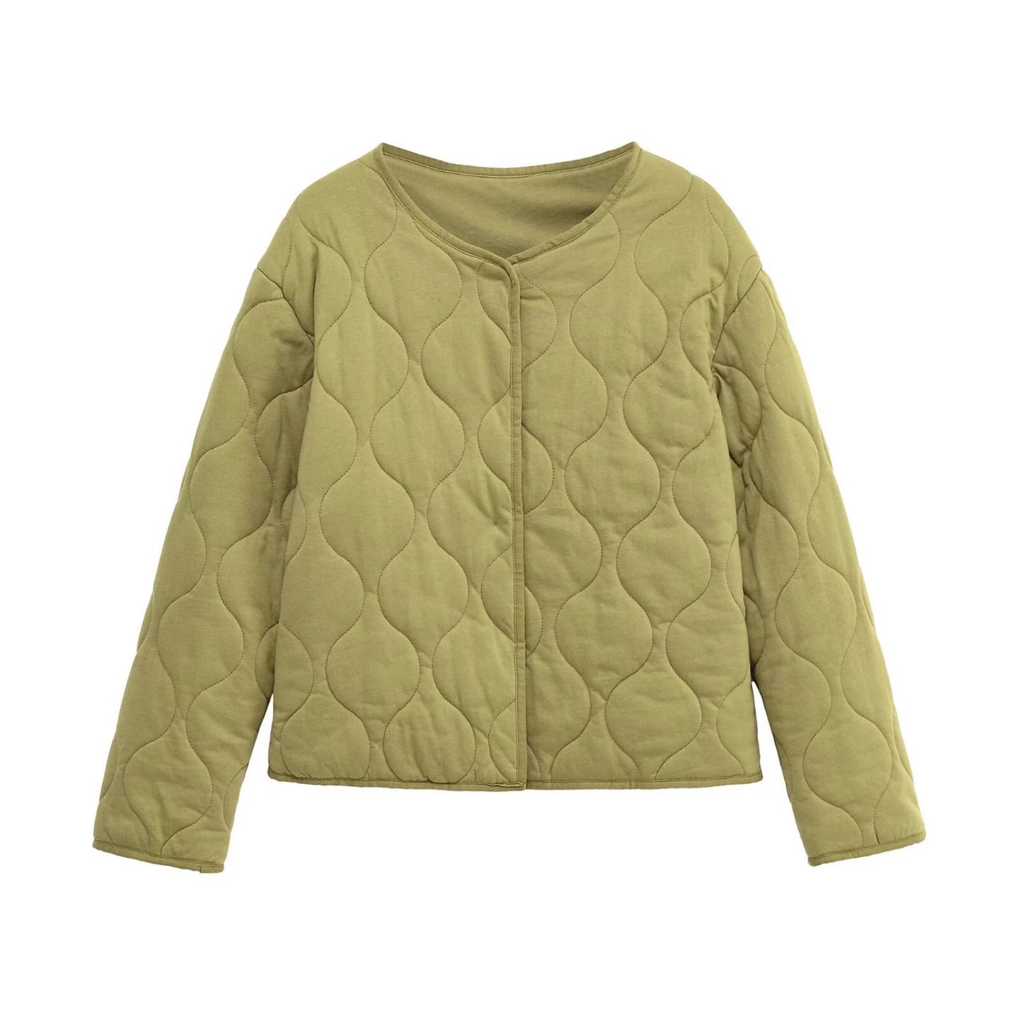 Ladies Quilted Short Jacket in Oversized Cut with Round Neck and Wave Stitching Chichicherry
