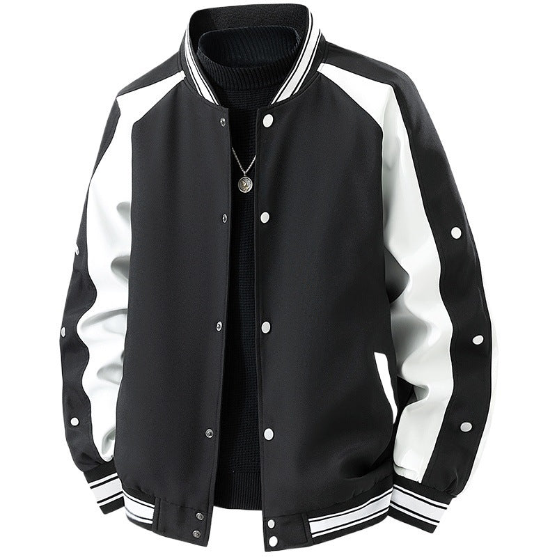 Men's Retro College Jacket with Snap Button Closure, Raglan Sleeves and Ribbed Cuffs Chichicherry