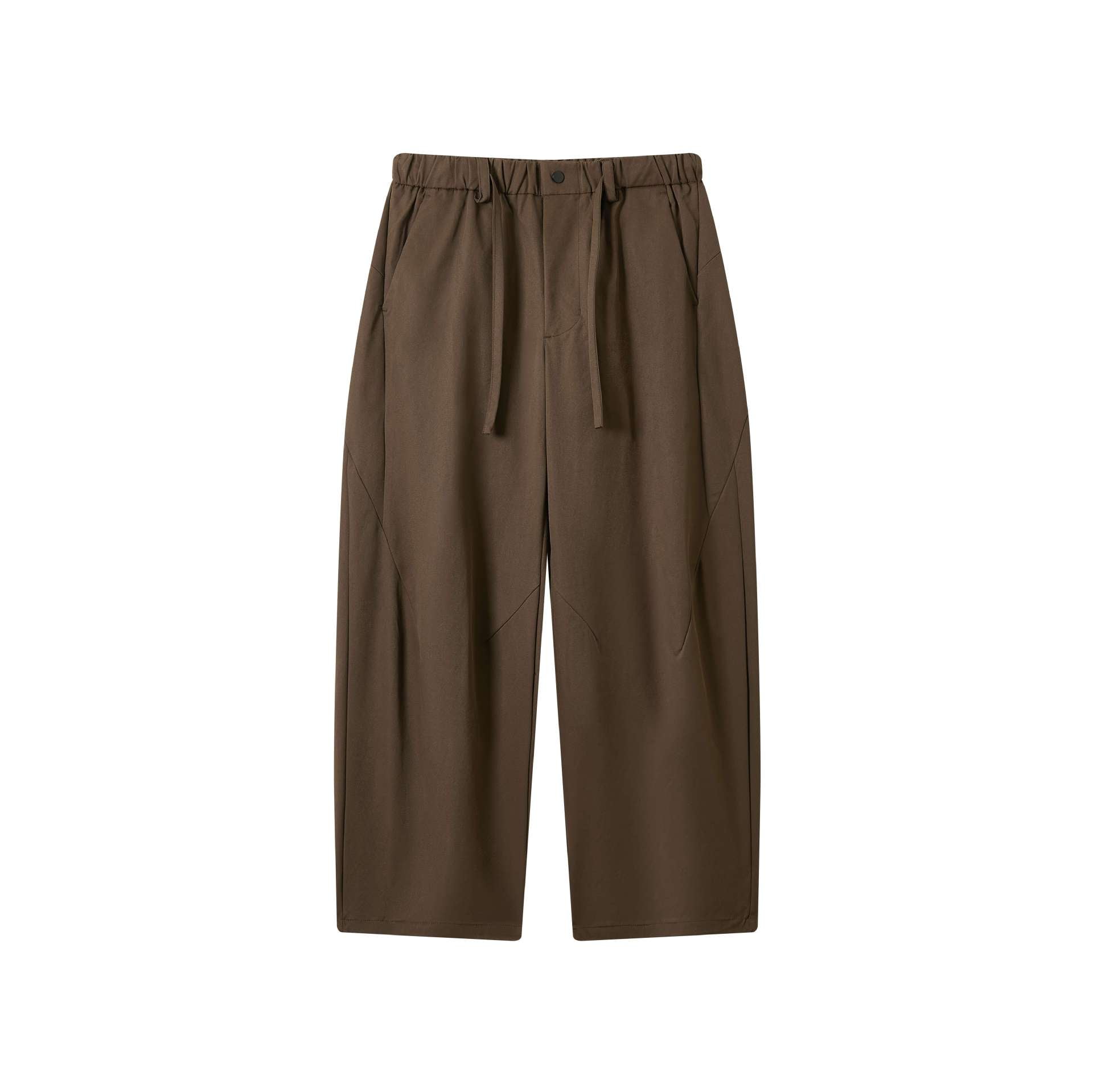 Women's High-Waisted Cropped Pants with Elastic Waistband and Distinctive Seaming