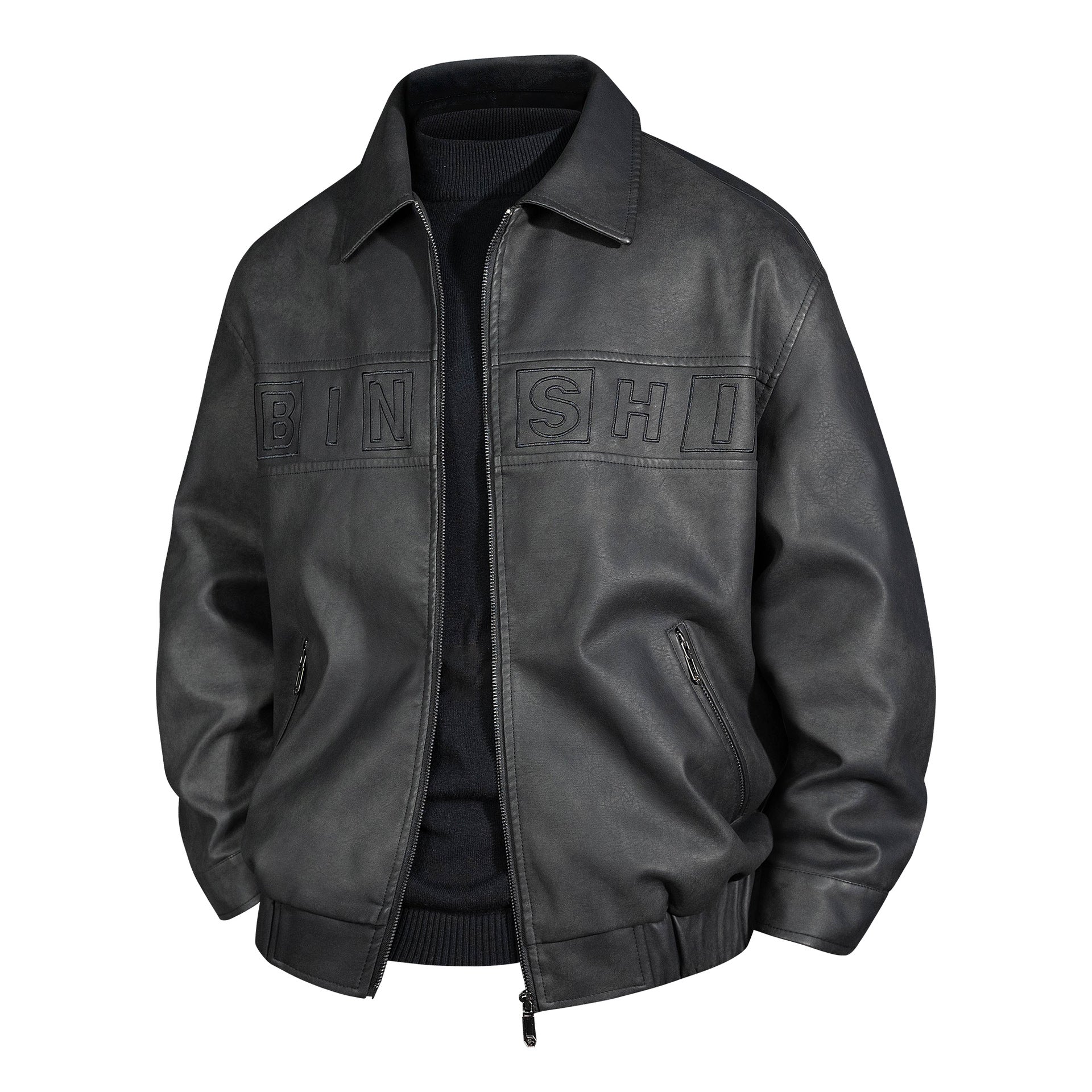 Men's Suede Look Bomber Jacket with Applied Logo and Zipper Chichicherry