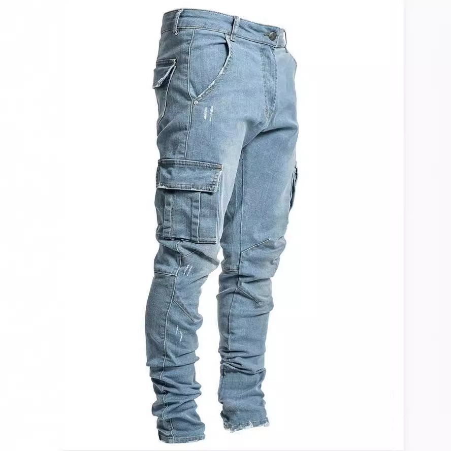 Men's Slim Fit Cargo Jeans with Stretch and Multiple Pockets Chichicherry