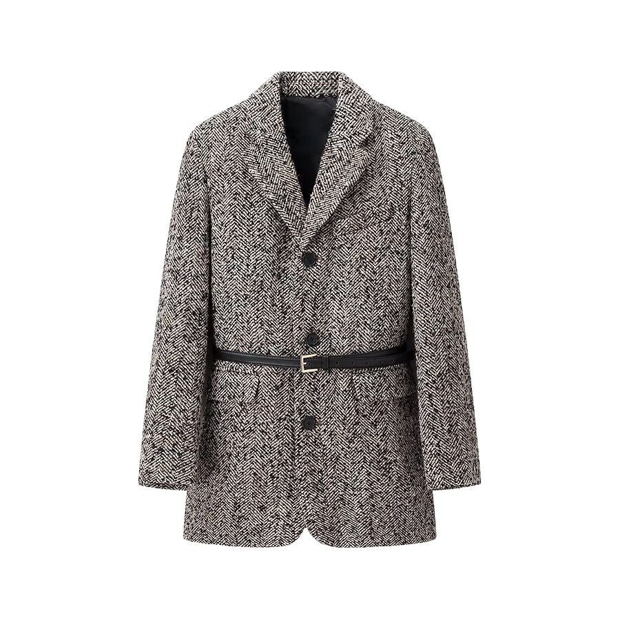 Women's Tailored Boucle Tweed Blazer Coat with Slim Waist Belt Chichicherry
