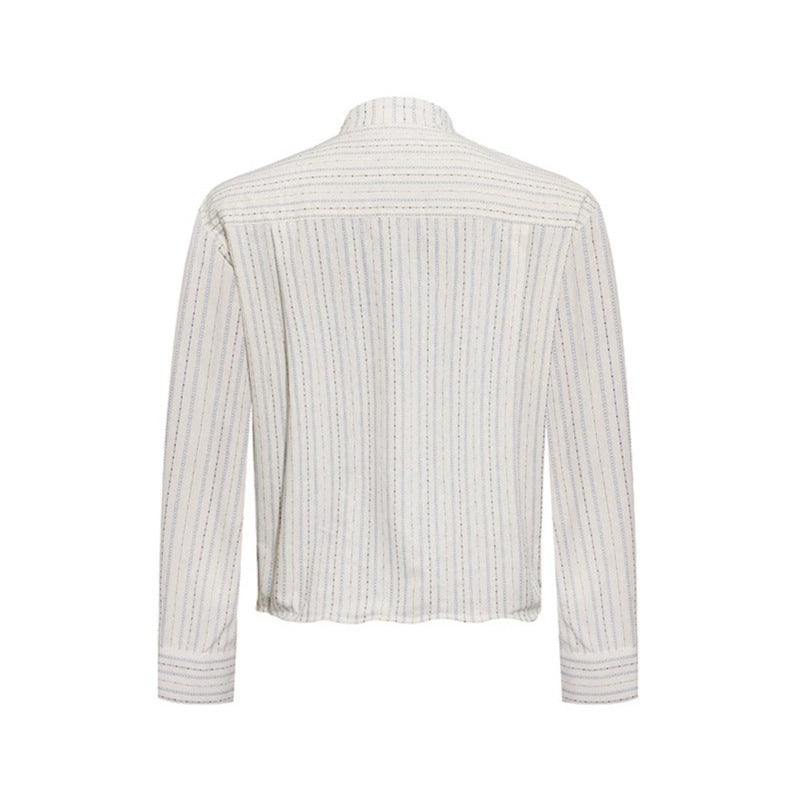 Men's Lightweight Long Sleeve Shirt with Stand-Up Collar, Fine Striped Pattern and Breast Pocket Chichicherry