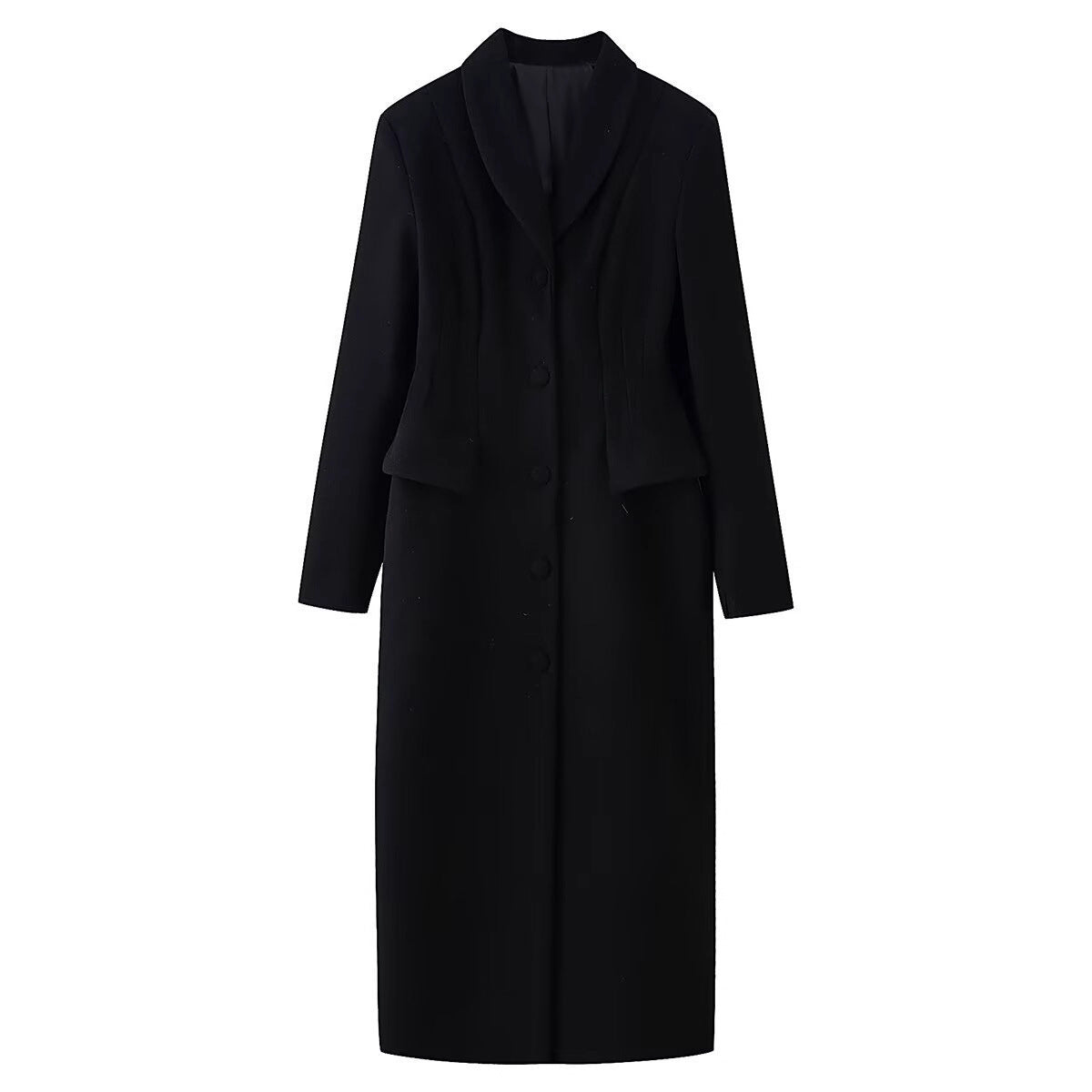 Women's tailored long coat with shawl collar and peplum waist Chichicherry