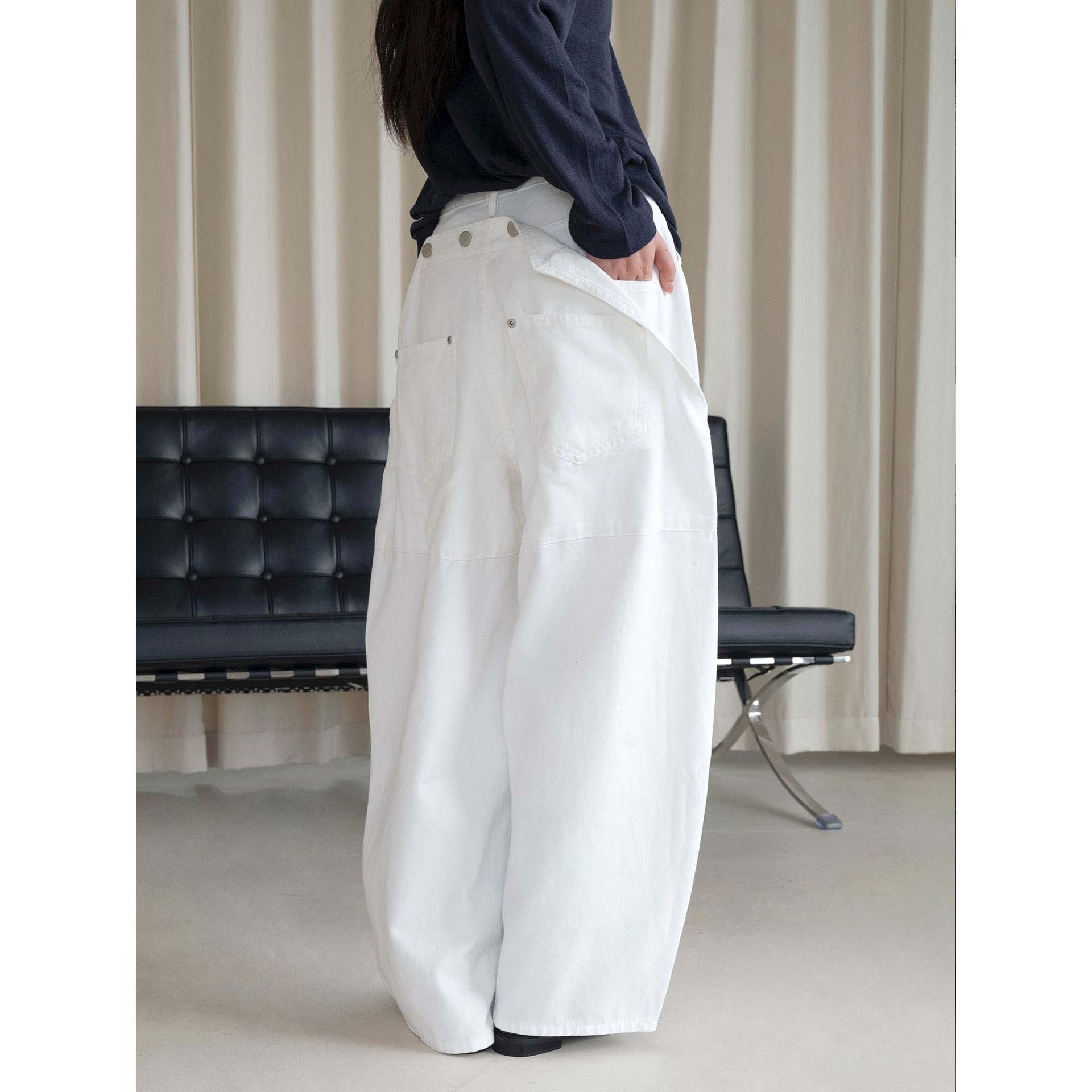 Women's Wide High-Waist Utility Cargo Pants with Low Crotch Line Chichicherry