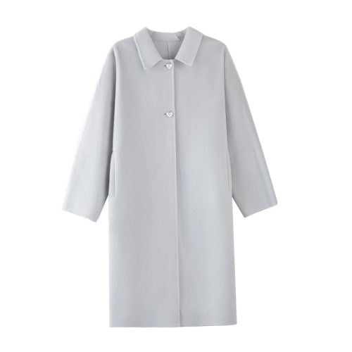 Women's Oversize Wool Cocoon Coat with Decorative Heart Buttons Chichicherry