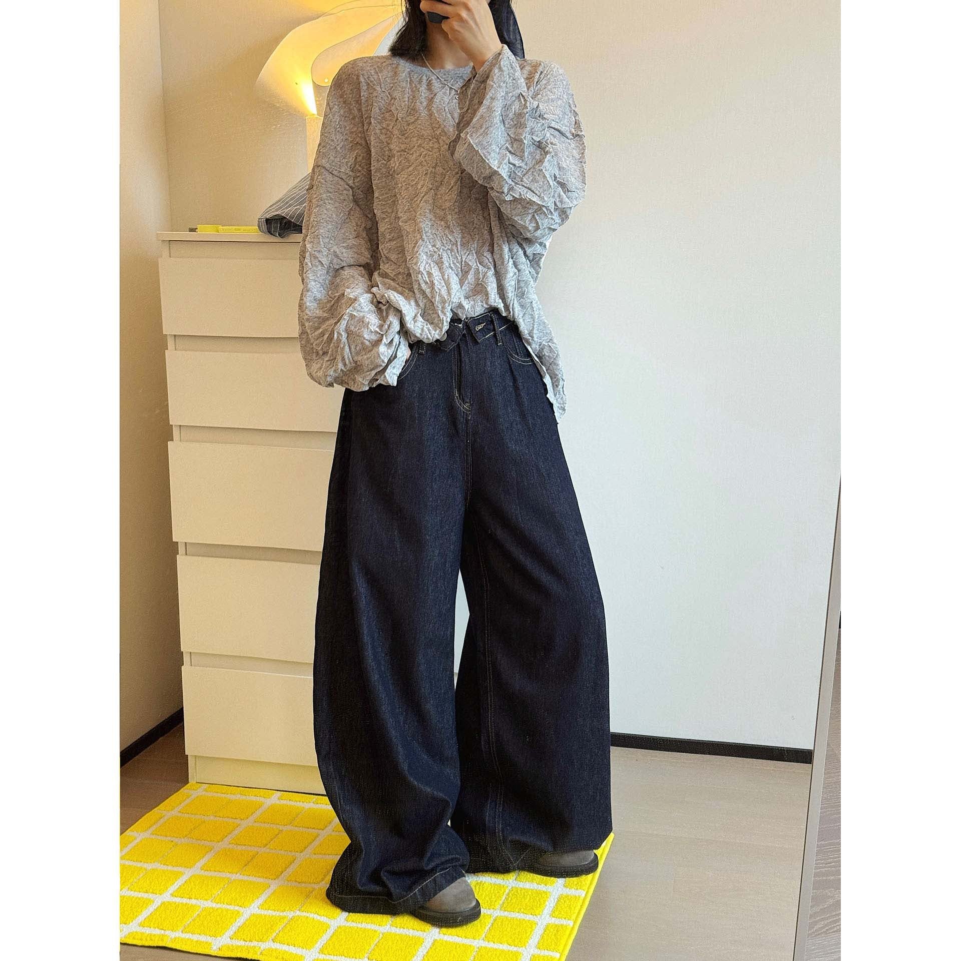 Women's Wide Denim Pants in Balloon Cut with High Waist Chichicherry