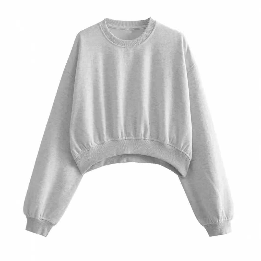 Women's Short Oversized Sweatshirt with Gathered Hem and Balloon Sleeves Chichicherry