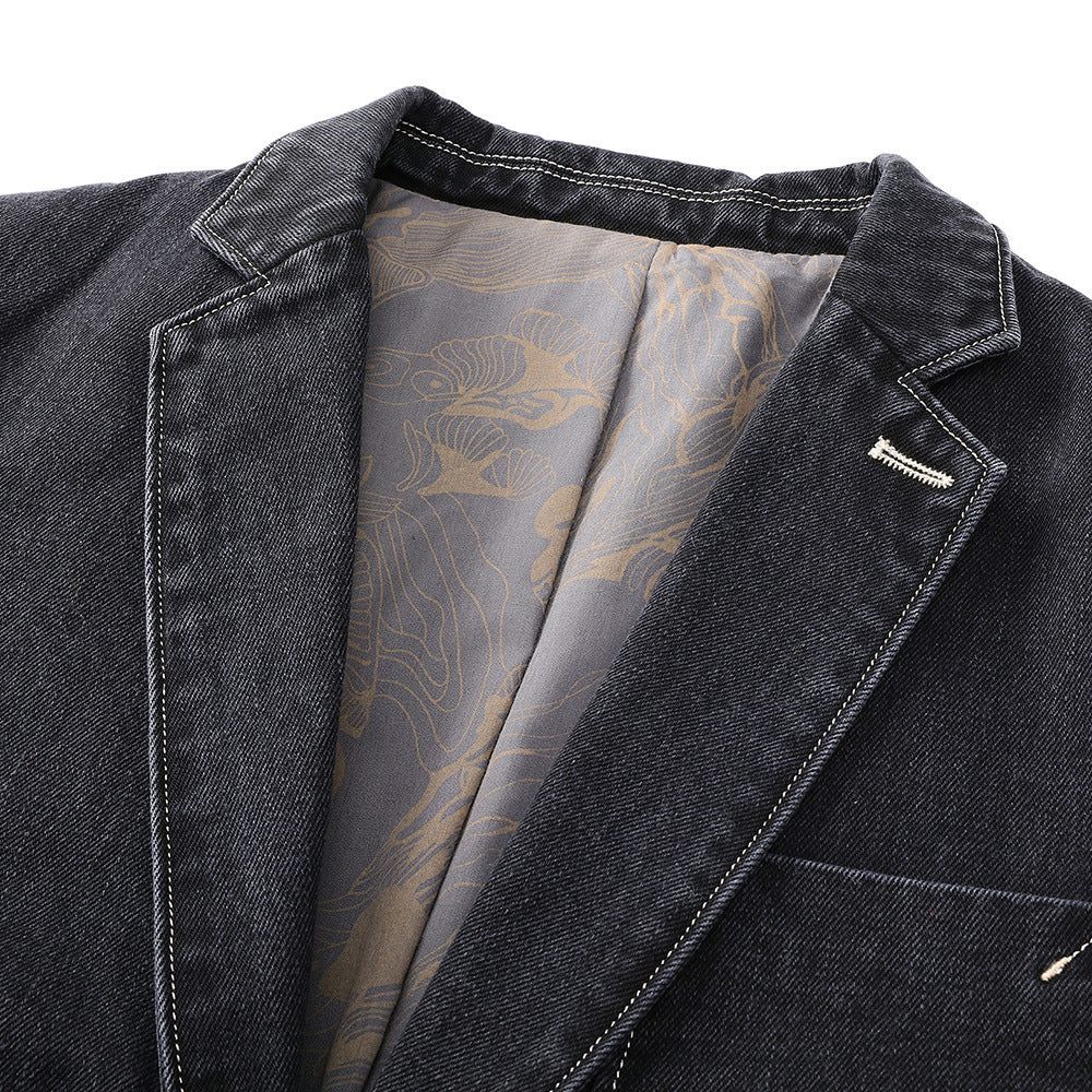 Men's Cotton Denim Blazer in Vintage Look with Contrast Stitching Chichicherry