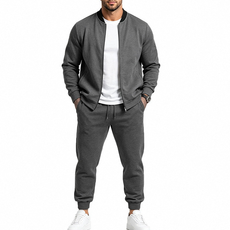 Men's Two-Piece Casual Training Set with Bomber Jacket and Tapered Jogging Pants Chichicherry