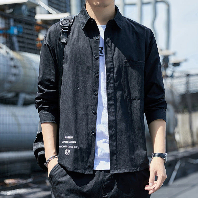 Men's oversized shirt jacket in casual worker style with chest pocket and continuous button placket Chichicherry