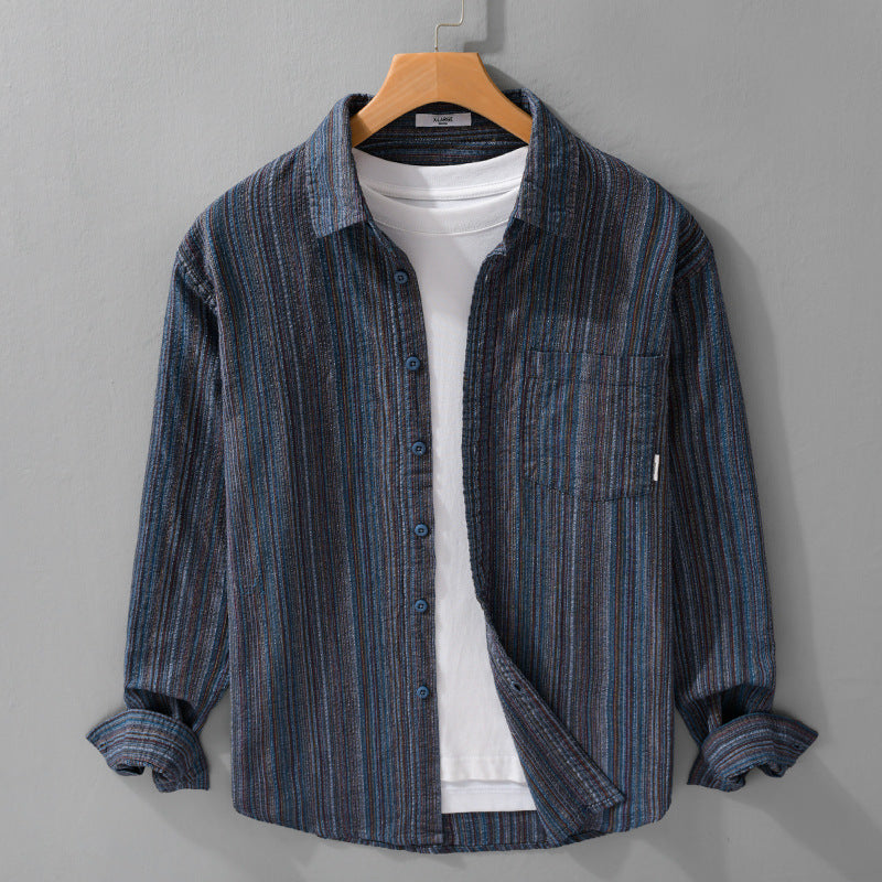 Men's Striped Linen-Cotton Shirt in Relaxed-Fit with Chest Pocket Chichicherry