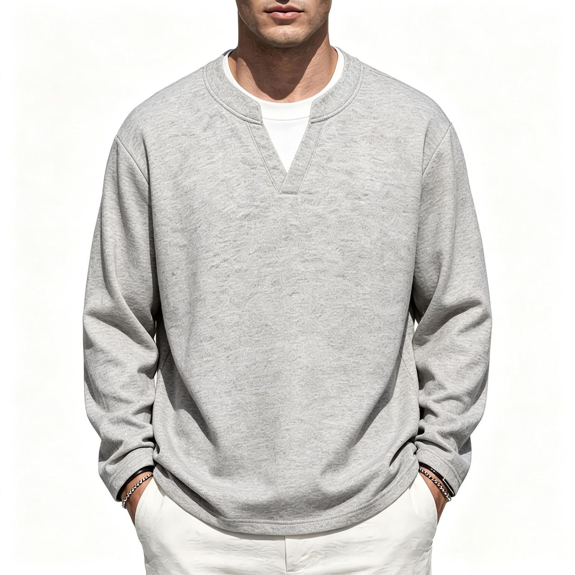 Men's Oversize Sweatshirt with V-Neck and Mélange Texture Chichicherry