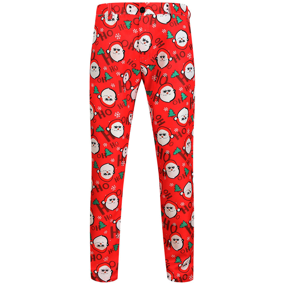 Men's Christmas Slim-Fit Chino Pants with Allover Santa Print and Stretch Comfort Chichicherry