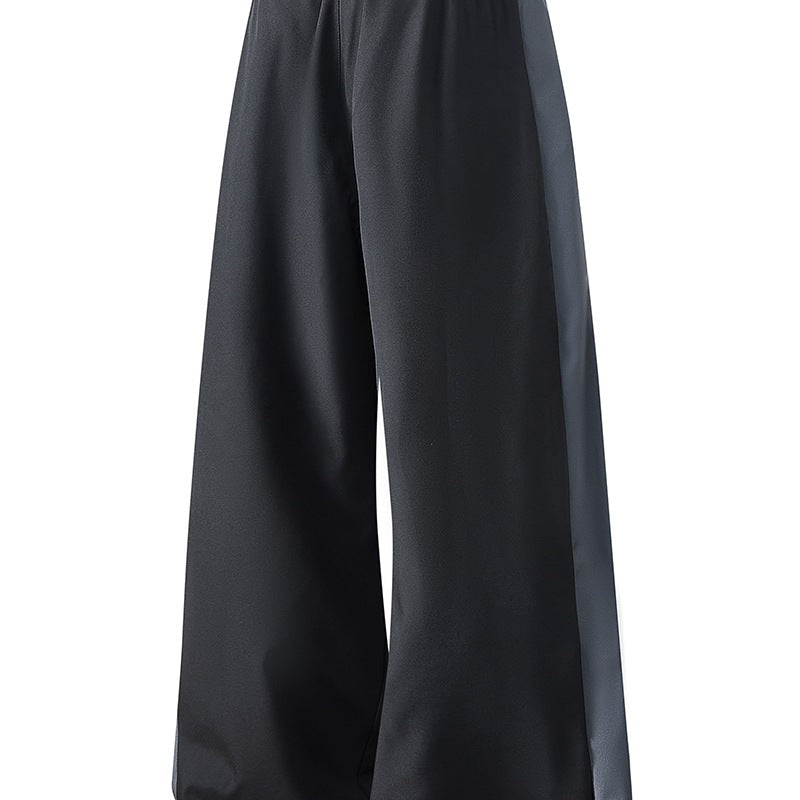 Men's Wide Track Pants with Satin Side Insert, Piped Seam & Drawstring Waist Chichicherry