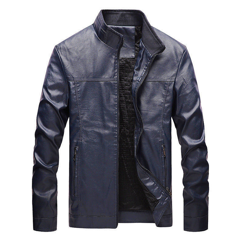 Men's Faux Leather Blouson with Stand Collar and Padded Thermal Lining Chichicherry