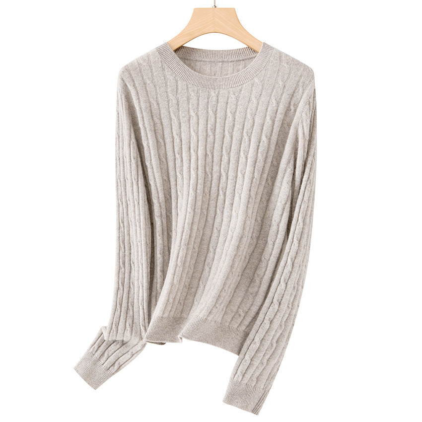 Women's soft braid knitted pullover made of fine knit with round neckline and ribbed cuffs Chichicherry