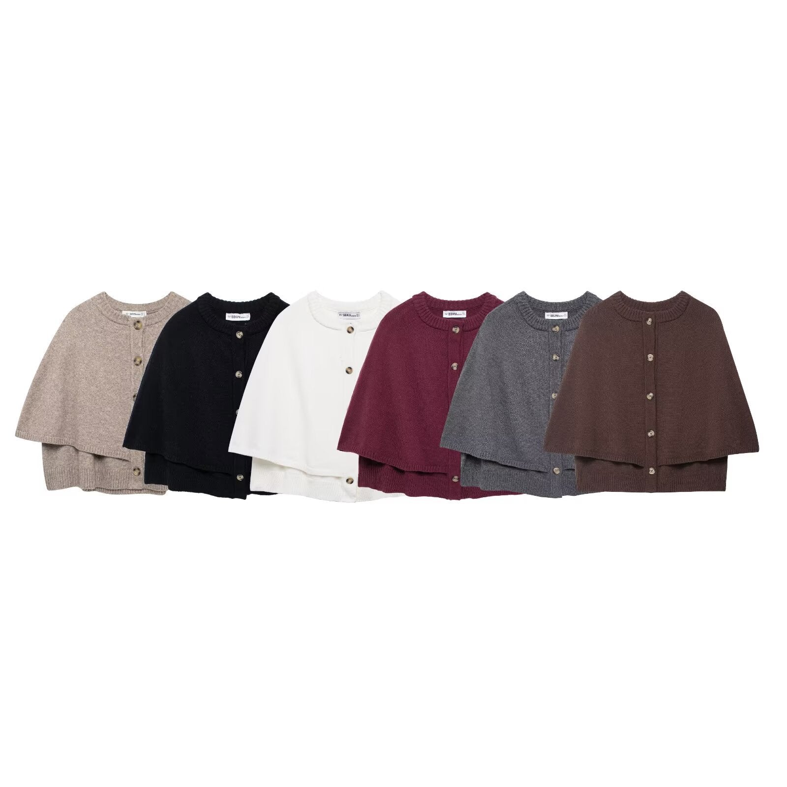 Women Cape Cardigan with Button Placket and Two-Layer Cape Chichicherry