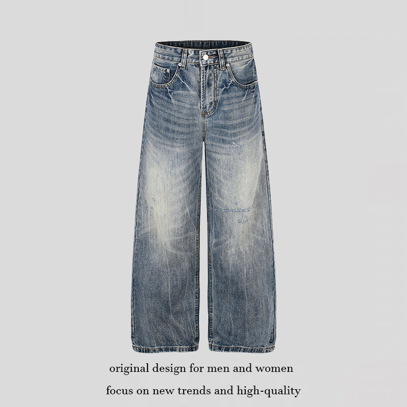 Women's Wide High-Waist Denim Palazzo Jeans with Used Effect and Wide Leg Chichicherry