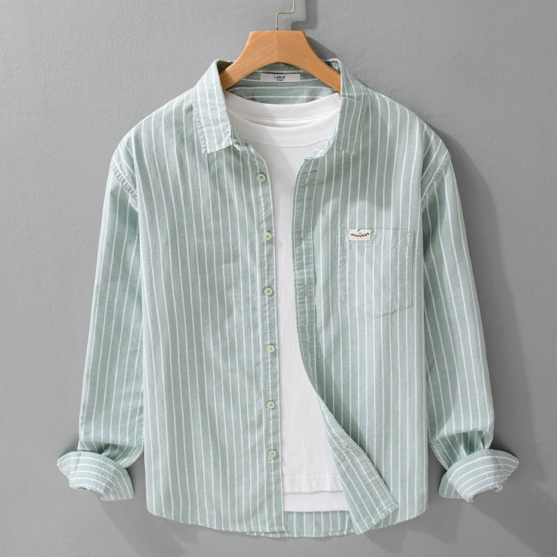 Men Striped Layering Overshirt made of soft cotton blend with a Kent collar and patch chest pocket Chichicherry